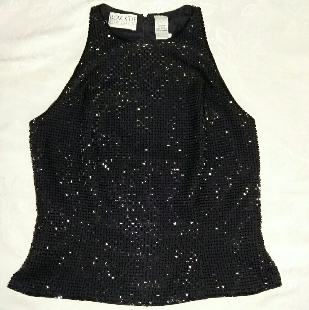 Blacktie Oleg Cassini silk beaded racerback